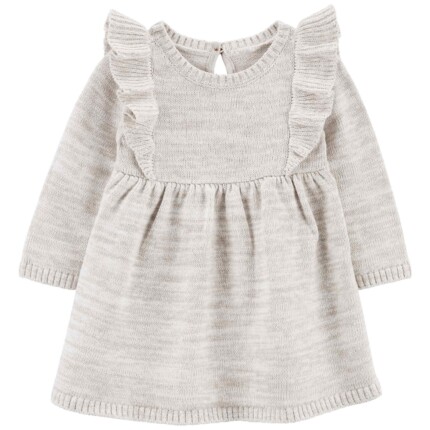 Vestido bebê de tricot com babado e calcinha cinza | Carter's