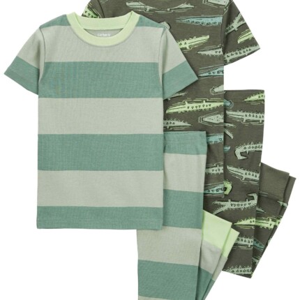 Pijama longo bebê 4 peças listrado e jacaré verde | Carter's