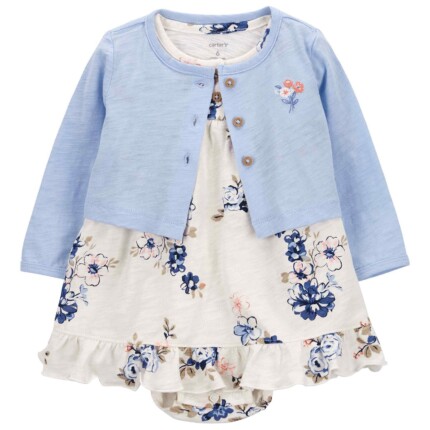Vestido bebê evasê floral com casaco multicor | Carter's
